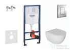 Grohe RapidSL falra szerelhető WC szett, Kielle Oudee WC és softclose ülőkével, Grohe SKATE Cosmopolitan króm nyomólappal SANI11BA1104