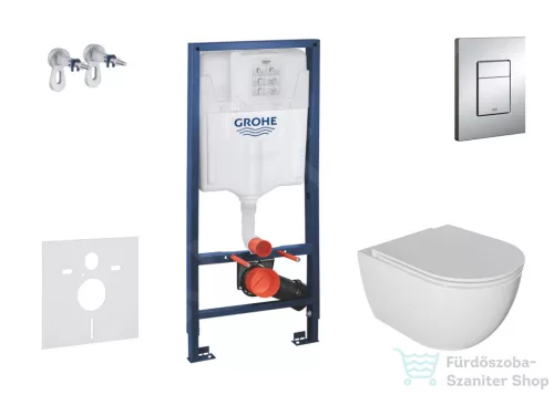 Grohe RapidSL falra szerelhető WC szett, Kielle Oudee WC és softclose ülőkével, Grohe SKATE Cosmopolitan króm nyomólappal SANI11BA1104