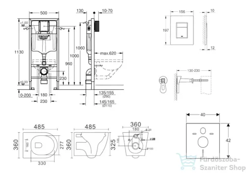 Grohe Rapid SL falra szerelhető WC szett, Kielle Gaia kompakt WC soft close ülőkével, Skate Cosmopolitan króm nyomólappal SANI11BA1105