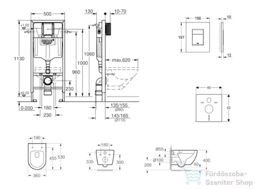 Grohe Rapid SL falra szerelhető WC szett, Kielle Oudee WC soft close ülőkével, Skate Cosmopolitan alpesi fehér nyomólappal SANI11BA3101