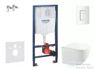 Grohe Rapid SL falra szerelhető WC szett, Kielle Gaia kompakt WC soft close ülőkével, Skate Cosmopolitan alpesi fehér nyomólappal SANI11BA3103