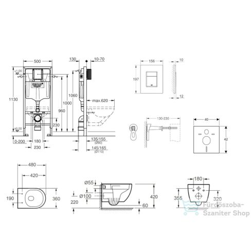 Grohe Rapid SL falra szerelhető WC szett, Kielle Oudee Vortex kompakt WC soft close ülőkével, Skate Cosmopolitan króm nyomólappal SANI11BA3105