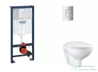 Grohe Rapid SL falra szerelhető WC szett, Bau Ceramic WC soft close ülőkével, Skate Cosmopolitan matt króm nyomólappal SANI11BB2114