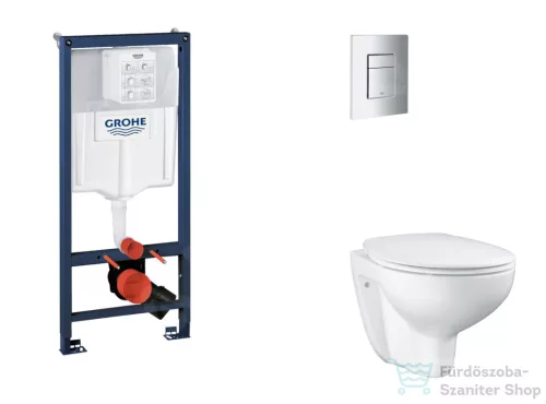 Grohe Rapid SL falra szerelhető WC szett, Bau Ceramic WC soft close ülőkével, Skate Cosmopolitan matt króm nyomólappal SANI11BB2114