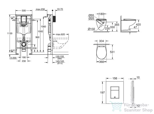 Grohe Rapid SL falra szerelhető WC szett, Bau Ceramic WC soft close ülőkével, Skate Cosmopolitan matt króm nyomólappal SANI11BB2114