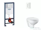 Grohe Rapid SL falra szerelhető WC szett, Bau Ceramic WC soft close ülőkével, Skate Cosmopolitan alpesi fehér nyomólappal SANI11BB3117