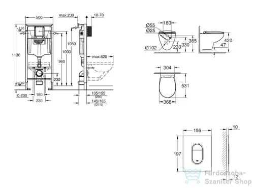 Grohe Rapid SL falra szerelhető WC szett, Bau Ceramic WC soft close ülőkével, Arena Cosmopolitan alpesi fehér nyomólappal SANI11BB3118