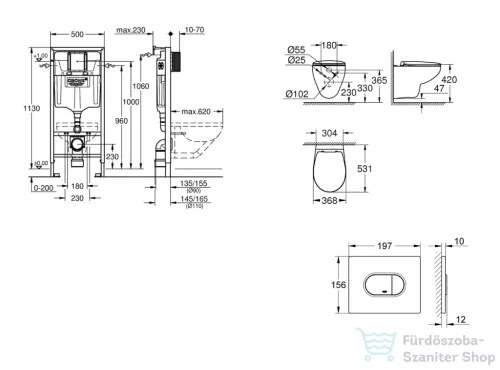 Grohe Rapid SL falra szerelhető WC szett, Bau Ceramic WC soft close ülőkével, Arena Cosmopolitan alpesi fehér nyomólappal SANI11BB3120