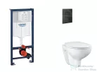 Grohe Rapid SL falra szerelhető WC szett, Bau Ceramic WC soft close ülőkével, Even phantom black nyomólappal SANI11BB5113