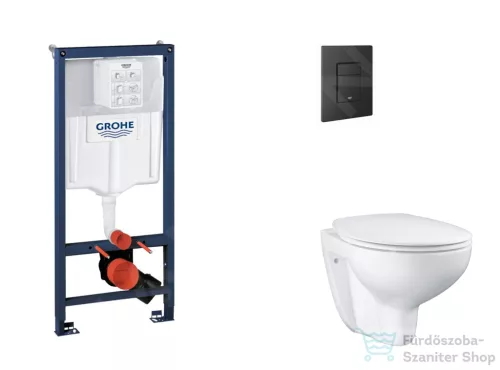 Grohe Rapid SL falra szerelhető WC szett, Bau Ceramic WC soft close ülőkével, Even phantom black nyomólappal SANI11BB5113