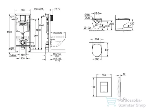 Grohe Rapid SL falra szerelhető WC szett, Bau Ceramic WC soft close ülőkével, Even phantom black nyomólappal SANI11BB5113