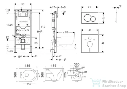 Geberit Duofix falra szerelhető WC szett, Kielle Gaia kompakt WC soft close ülőkével, Geberit Sigma 01 fényes króm nyomólappal SANI11CA1126B