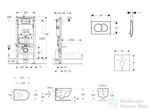 Geberit Duofix falra szerelhető WC szett, Kielle Oudee Vortex WC és soft close ülőke, Geberit Delta 01 matt króm nyomólappal SANI11CA1157B