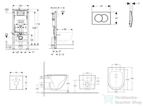 Geberit Duofix Basic falra szerelhető WC szett, Kielle OUDEE Vortex rimless+ WC softclose ülőkével, Geberit Delta 01 fényes króm nyomólappal SANI11CA1160