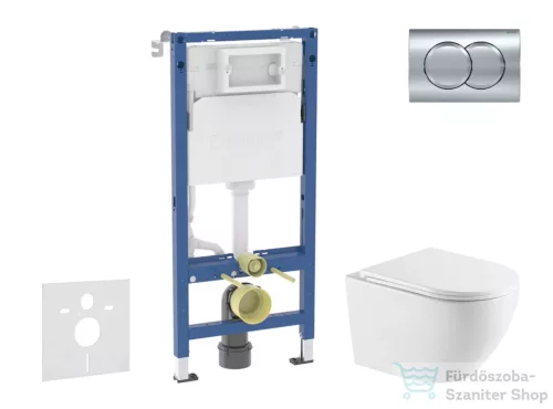 Geberit Duofix Basic falra szerelhető WC szett, Kielle OUDEE Vortex rimless+ WC softclose ülőkével, Geberit Delta 01 fényes króm nyomólappal, fehér SANI11CA1166