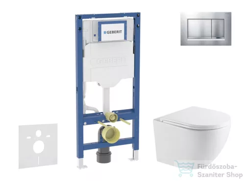 Geberit Duofix falra szerelhető WC szett, Kielle OUDEE Vortex rimless+ WC softclose ülőkével, Geberit Sigma 30 matt/fényes króm nyomólappal, fehér SANI11CA2103
