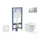 Geberit Duofix falra szerelhető WC szett, Kielle OUDEE Vortex rimless+ WC softclose ülőkével, Geberit Sigma 30 matt/fényes króm nyomólappal, fehér SANI11CA2103