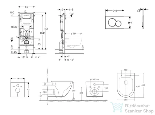Geberit Duofix falra szerelhető WC szett, Kielle OUDEE Vortex rimless+ WC softclose ülőkével, Geberit Sigma 01 matt króm nyomólappal, fehér SANI11CA2104