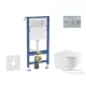 Geberit Duofix Basic falra szerelhető WC szett, Kielle OUDEE Vortex rimless+ WC softclose ülőkével, Geberit Delta 01 matt króm nyomólappal, fehér SANI11CA2114