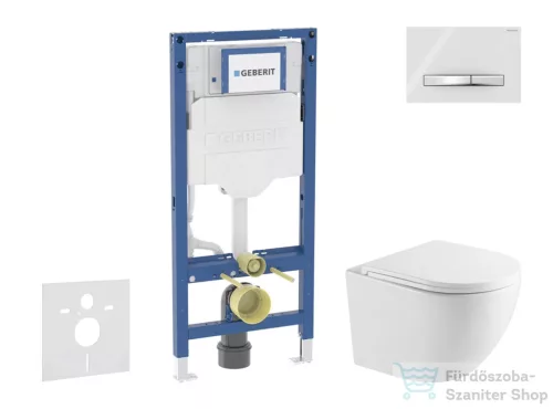 Geberit Duofix falra szerelhető WC szett, Kielle OUDEE Vortex rimless+ WC softclose ülőkével, Geberit Sigma 50 króm/alpesi fehér nyomólappal, fehér SANI11CA31100