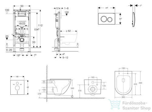 Geberit Duofix Basic falra szerelhető WC szett, Kielle OUDEE Vortex rimless+ WC softclose ülőkével, Geberit Delta 20 alpesi fehér nyomólappal SANI11CA31104