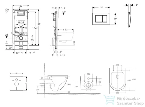 Geberit Duofix Basic falra szerelhető WC szett, Kielle OUDEE Vortex rimless+ WC softclose ülőkével, Geberit Delta 30 alpesi fehér nyomólappal SANI11CA31105