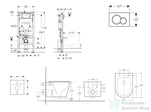 Geberit Duofix falra szerelhető WC szett, Kielle NEFIA Vortex rimless+ WC softclose ülőkével, Geberit Sigma 01 alpesi fehér nyomólappal, fehér SANI11CA31106