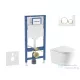 Geberit Duofix falra szerelhető WC szett, Kielle NEFIA Vortex rimless+ WC softclose ülőkével, Geberit Sigma 20 fehér/arany színű nyomólappal, fehér SANI11CA31110