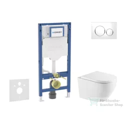   Geberit Duofix falra szerelhető WC szett, Kielle OUDEE Vortex rimless+ WC softclose ülőkével, Geberit Sigma 20 fehér/króm nyomólappal, fehér SANI11CA31129