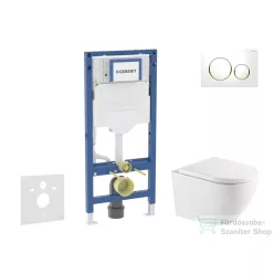   Geberit Duofix falra szerelhető WC szett, Kielle OUDEE Vortex rimless+ WC softclose ülőkével, Geberit Sigma 20 fehér/arany színű nyomólappal, fehér SANI11CA31132