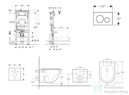 Geberit Duofix falra szerelhető WC szett, Kielle OUDEE Vortex rimless+ WC softclose ülőkével, Geberit Sigma 20 fehér/arany színű nyomólappal, fehér SANI11CA31132