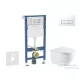 Geberit Duofix Basic falra szerelhető WC szett, Kielle OUDEE Vortex rimless+ WC softclose ülőkével, Geberit Delta 50 alpesi fehér nyomólappal, fehér SANI11CA31136