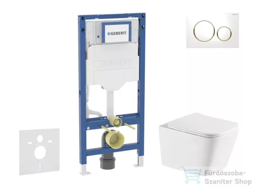 Geberit Duofix falra szerelhető WC szett, Kielle ARKAS I Vortex rimless+ WC softclose ülőkével, Geberit Sigma 20 fehér/arany színű nyomólappal, fehér SANI11CA31143