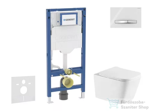 Geberit Duofix falra szerelhető WC szett, Kielle ARKAS I Vortex rimless+ WC softclose ülőkével, Geberit Sigma 50 alpesi fehér/króm nyomólappal, fehér SANI11CA31144