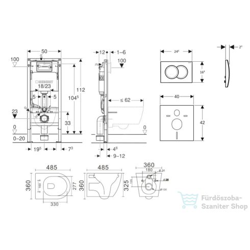 Geberit Duofix falra szerelhető WC szett, Kielle Gaia kompakt WC és soft close ülőkével, Geberit Delta 01 alpesi fehér nyomólappal SANI11CA3120B