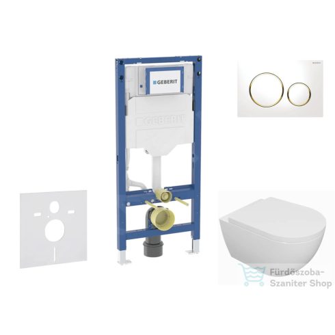 Geberit Duofix falra szerelhető WC szett, Kielle Oudee WC és softclose ülőkével, Geberit Sigma 20 fehér/aranyozott színű nyomólappal SANI11CA3125B
