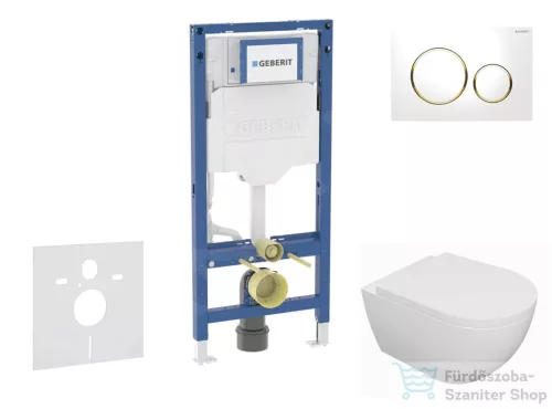 Geberit Duofix falra szerelhető WC szett, Kielle Oudee WC és softclose ülőkével, Geberit Sigma 20 fehér/aranyozott színű nyomólappal SANI11CA3125B