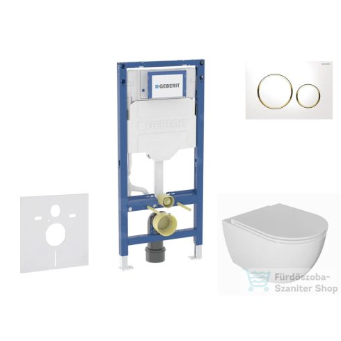 Geberit Duofix falra szerelhető WC szett, Kielle Oudee WC és soft close ülőkével, Geberit Sigma 20 fehér/arany színű nyomólappal SANI11CA3133B