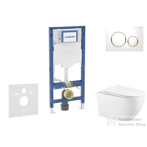 Geberit Duofix falra szerelhető WC szett, Kielle Gaia WC és soft close ülőkével, Geberit Sigma 20 fehér/aranyozott színű nyomólappal SANI11CA3140B