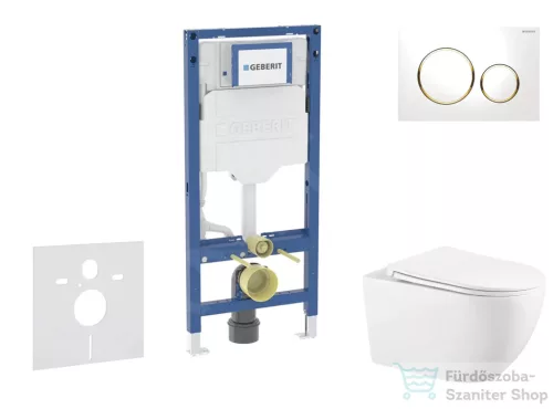 Geberit Duofix falra szerelhető WC szett, Kielle Gaia WC és soft close ülőkével, Geberit Sigma 20 fehér/aranyozott színű nyomólappal SANI11CA3140B