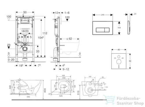 Geberit Duofix falra szerelhető WC szett, Kielle Gaia WC és soft close ülőke, Geberit Delta 50 alpesi fehér nyomólappal SANI11CA3144B