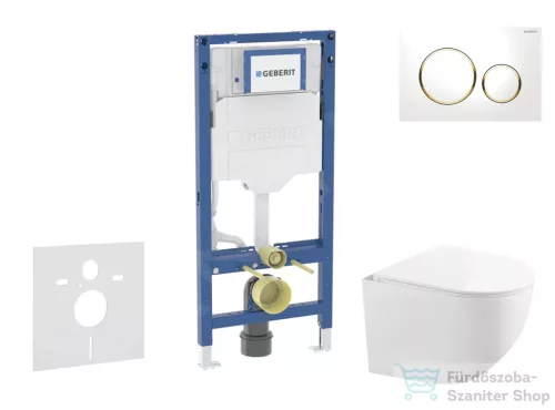 Geberit Duofix falra szerelhető WC szett, Kielle Gaia kompakt WC soft close ülőkével, Geberit Sigma 20 fehér/aranyozott színű nyomólappal SANI11CA3147B