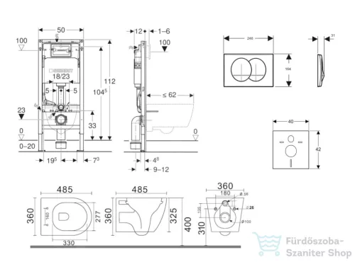 Geberit Duofix falra szerelhető WC szett, Kielle Gaia kompakt WC és softclose ülőkével, Geberit Delta Zero fehér nyomólappal SANI11CA3150B