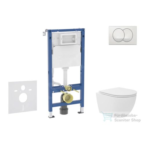 Geberit Duofix falra szerelhető WC szett, Kielle Oudee kompakt, Vortex WC és softclose ülőkével, Geberit Delta Zero fehér nyomólappal SANI11CA3169B