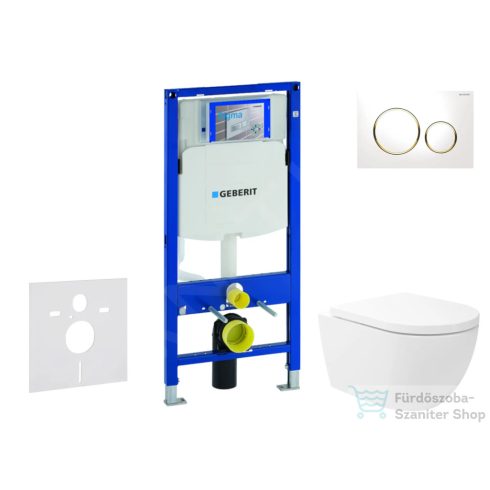 Geberit Duofix falra szerelhető WC szett, Kielle Oudee WC és softclose ülőkével, Geberit Sigma 20 fehér/aranyozott nyomólappal SANI11CA3176