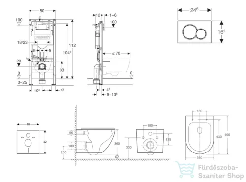 Geberit Duofix falra szerelhető WC szett, Kielle OUDEE Vortex rimless+ WC softclose ülőkével, Geberit Sigma 01 alpesi fehér nyomólappal, fehér SANI11CA3195
