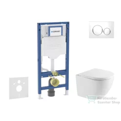  Geberit Duofix falra szerelhető WC szett, Kielle OUDEE Vortex rimless+ WC softclose ülőkével, Geberit Sigma 20 fehér/króm nyomólappal, fehér SANI11CA3196