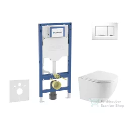   Geberit Duofix falra szerelhető WC szett, Kielle OUDEE Vortex rimless+ WC softclose ülőkével, Geberit Sigma 30 fehér/króm nyomólappal, fehér SANI11CA3197