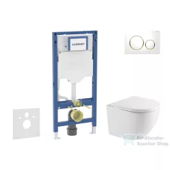   Geberit Duofix falra szerelhető WC szett, Kielle OUDEE Vortex rimless+ WC softclose ülőkével, Geberit Sigma 20 fehér/arany színű nyomólappal, fehér SANI11CA3199