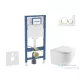 Geberit Duofix falra szerelhető WC szett, Kielle OUDEE Vortex rimless+ WC softclose ülőkével, Geberit Sigma 20 fehér/arany színű nyomólappal, fehér SANI11CA3199